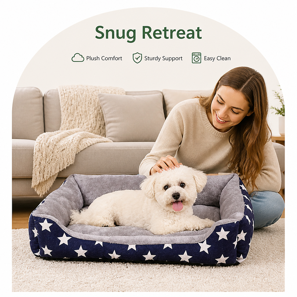 DogBedHouse Blue Star Easy-Clean Polyester Dog Mat