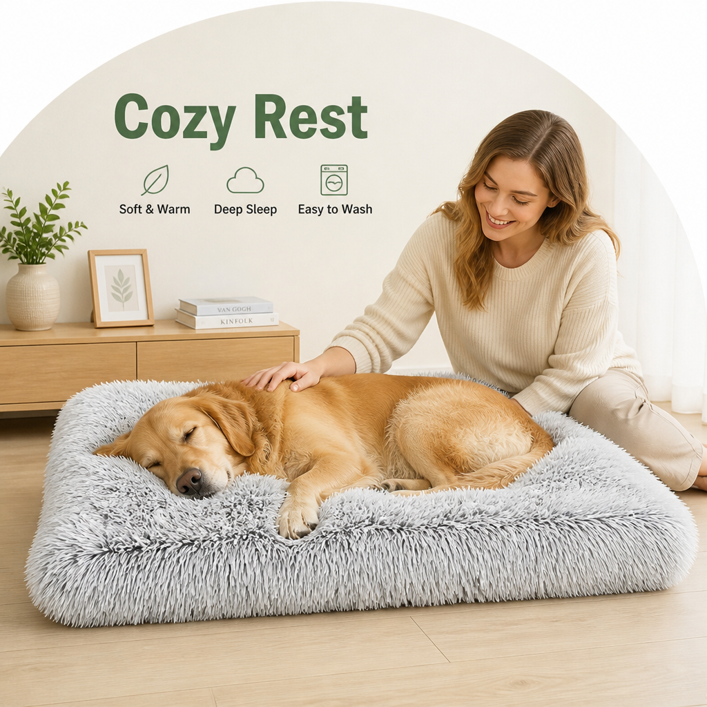 DogBedHouse Thick Fleece Lined & Washable Pet Mat (Removable Cover)