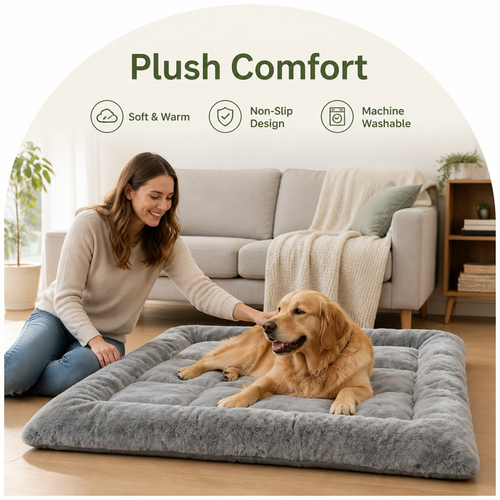 DogBedHouse Plush Flannel & Non-Slip Dog Mat (Machine Washable)