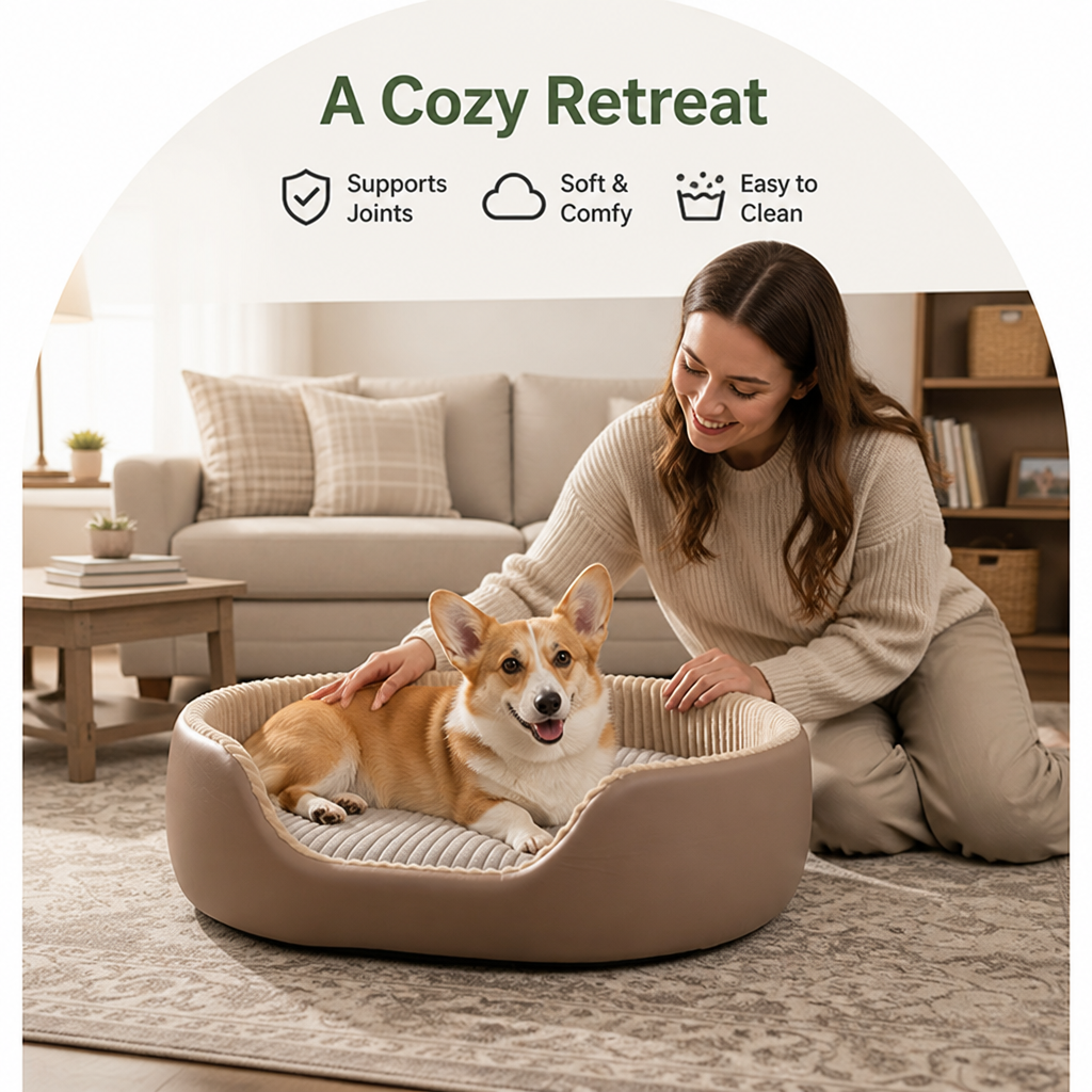 DogBedHouse Orthopedic High-Density Sponge Dog Bed (Removable Washable Cover)