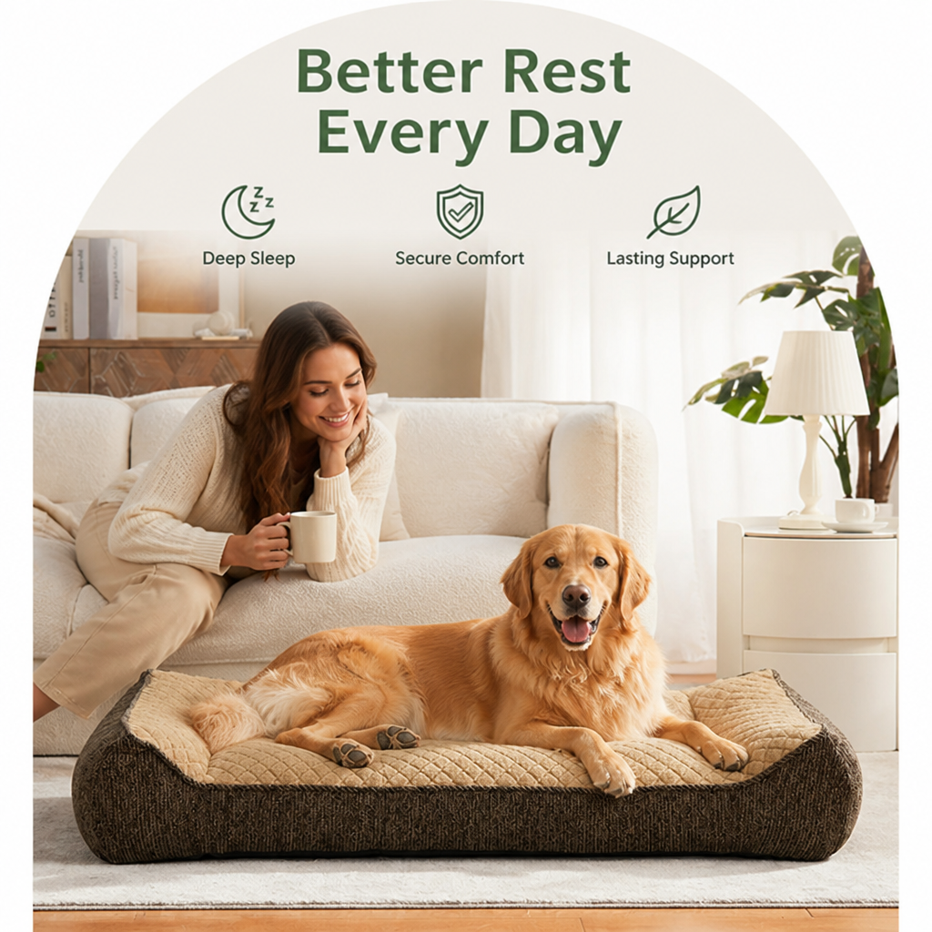 DogBedHouse Orthopedic Memory Foam Dog Bed (Machine-Washable Cover)
