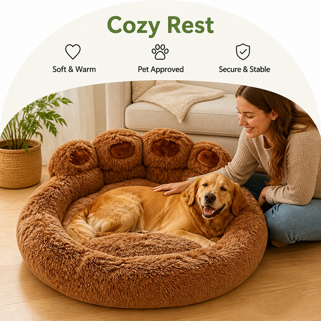 DogBedHouse Bear Paw Plush & Non-Slip Dog Bed