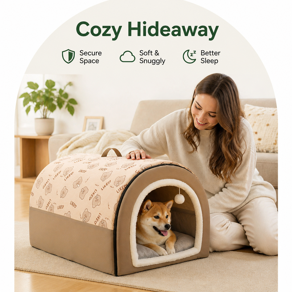 DogBedHouse 2-In-1 Detachable Plush Fleece Pet House Bed