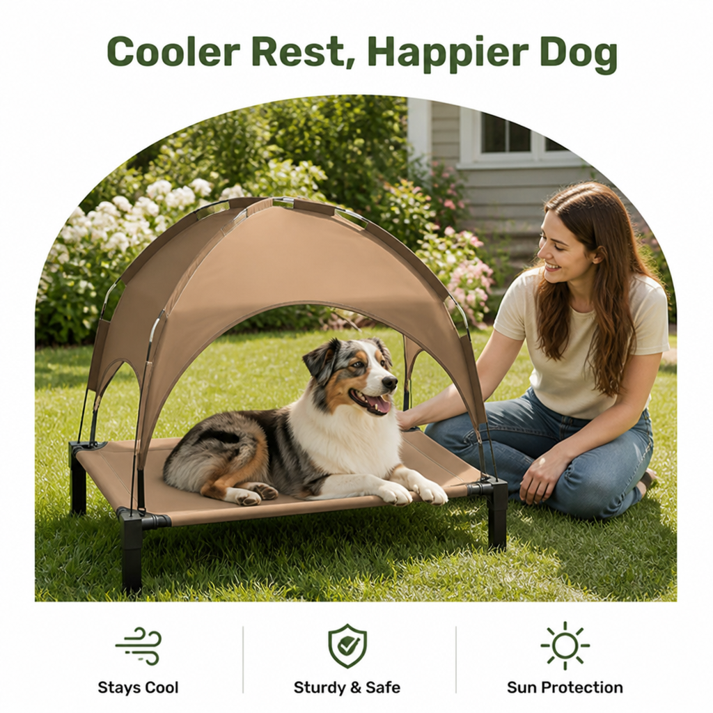 DogBedHouse Elevated Cooling & Portable Dog Cot (Removable Canopy)