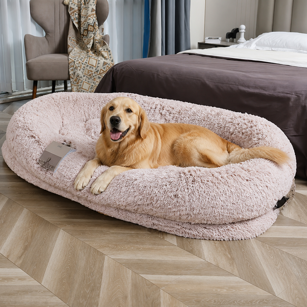 DogBedHouse Orthopedic & Washable Faux Fur Human Dog Bed (Detachable Cover)