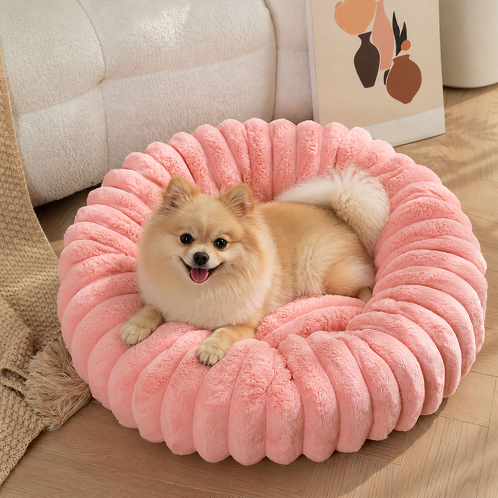 DogBedHouse Round Plush Sherpa Dog Bed (Multiple Sizes & Colors)