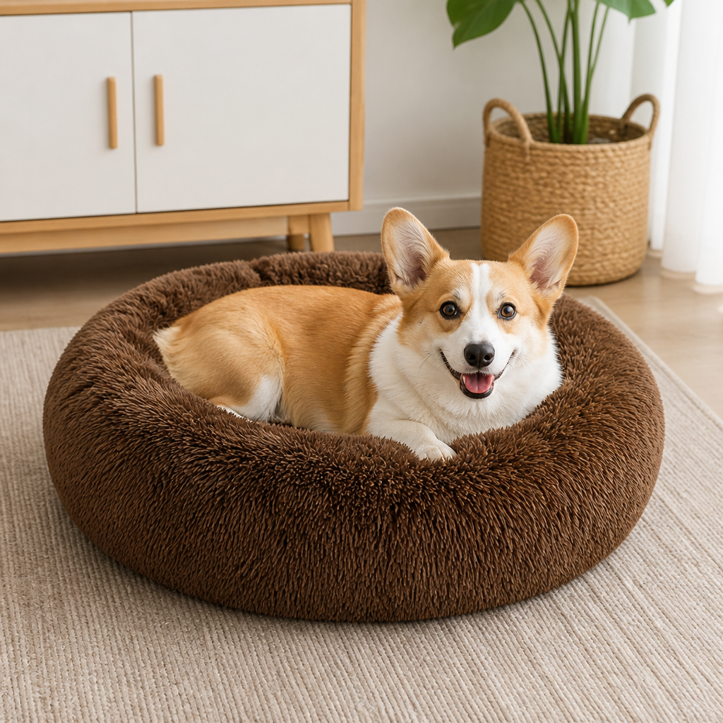 DogBedHouse Calming Plush Donut Dog Bed