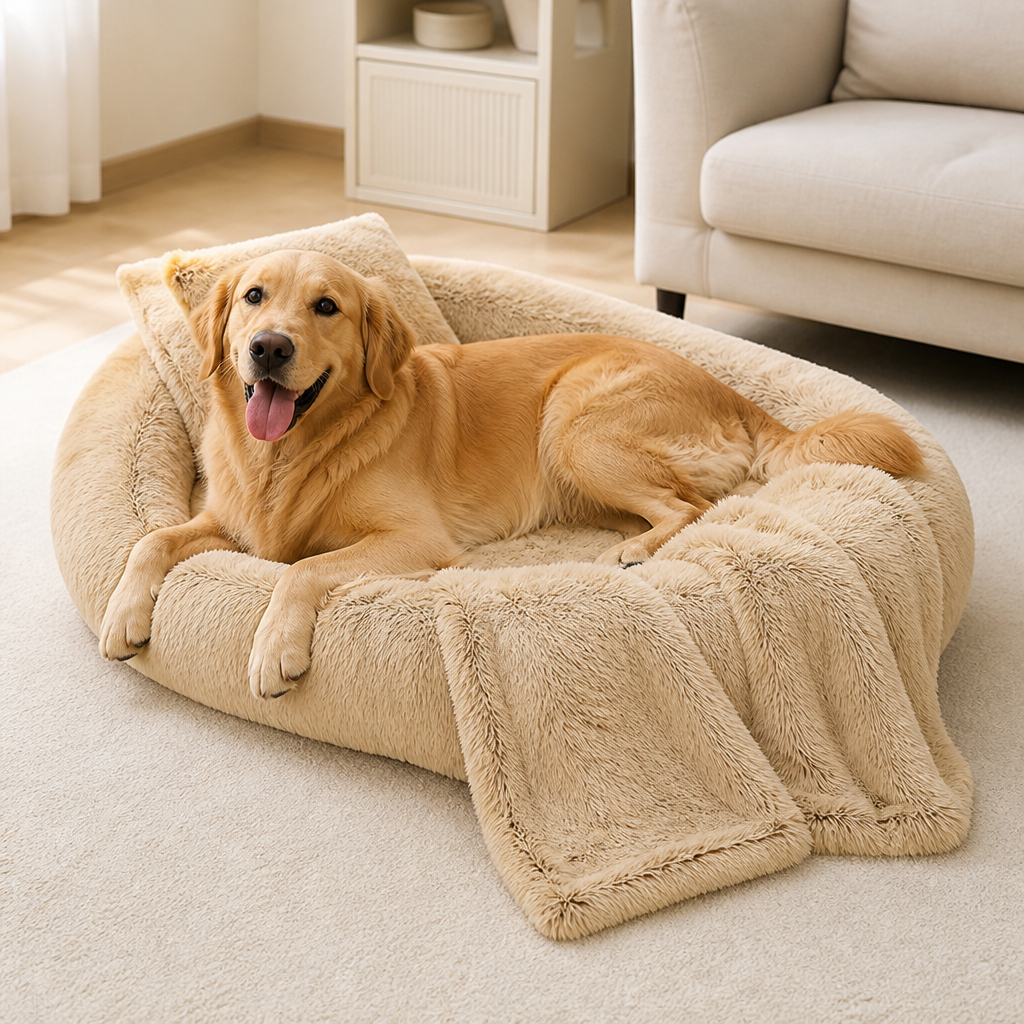 DogBedHouse Orthopedic & Washable Faux Fur Human Dog Bed (Detachable Cover)