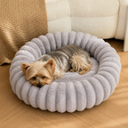 DogBedHouse Long-Pile Plush & Insulated Round Dog Bed (For Small Dogs & Cats)