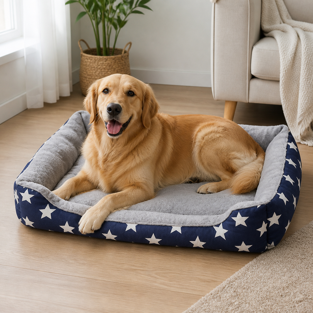 DogBedHouse Blue Star Easy-Clean Polyester Dog Mat