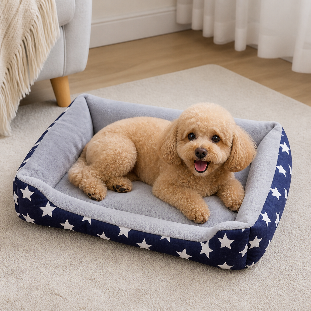 DogBedHouse Blue Star Easy-Clean Polyester Dog Mat