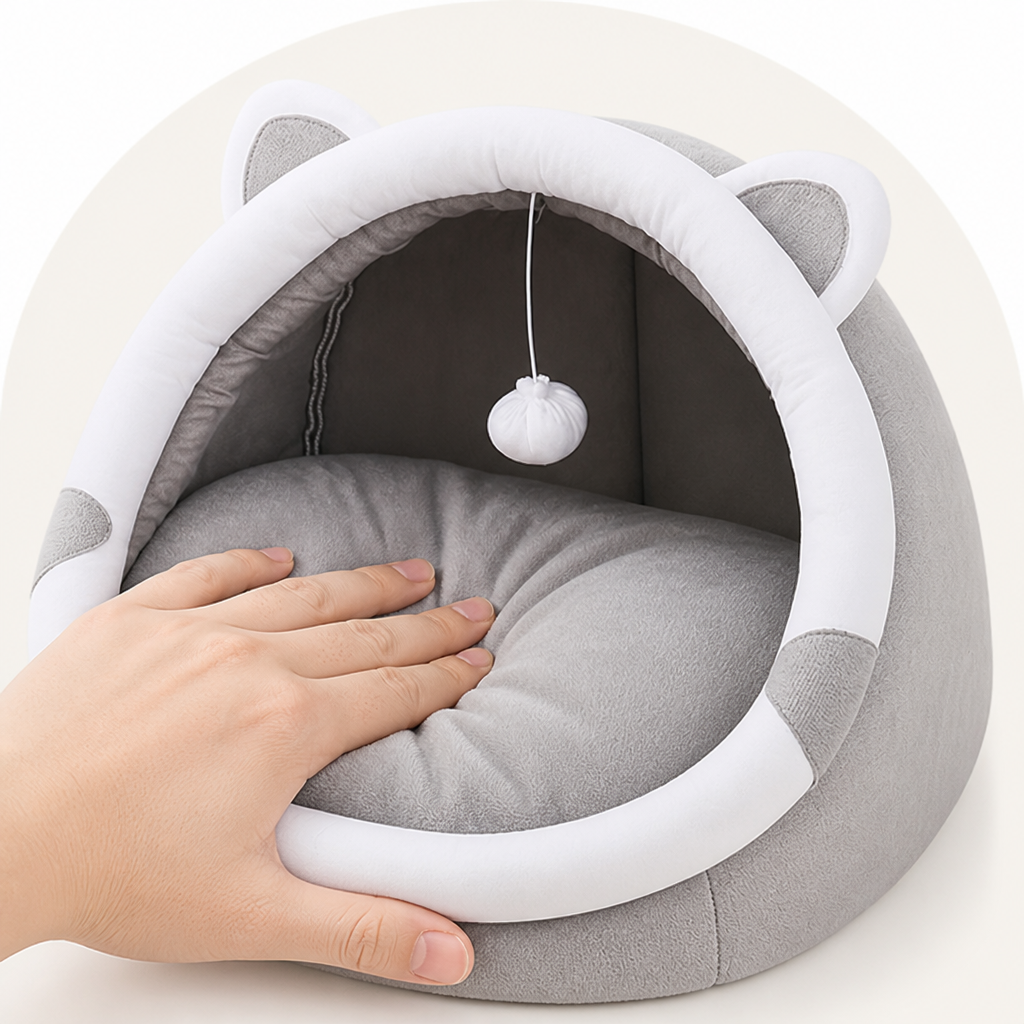 DogBedHouse Plush Polyester & Washable Pet Cave Bed