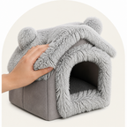 DogBedHouse Semi-Enclosed Plush Cat Bed (Removable Non-Slip Base)