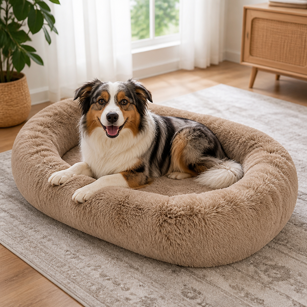 DogBedHouse Orthopedic & Washable Faux Fur Human Dog Bed (Detachable Cover)