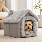 DogBedHouse Semi-Enclosed Plush Cat Bed (Removable Non-Slip Base)