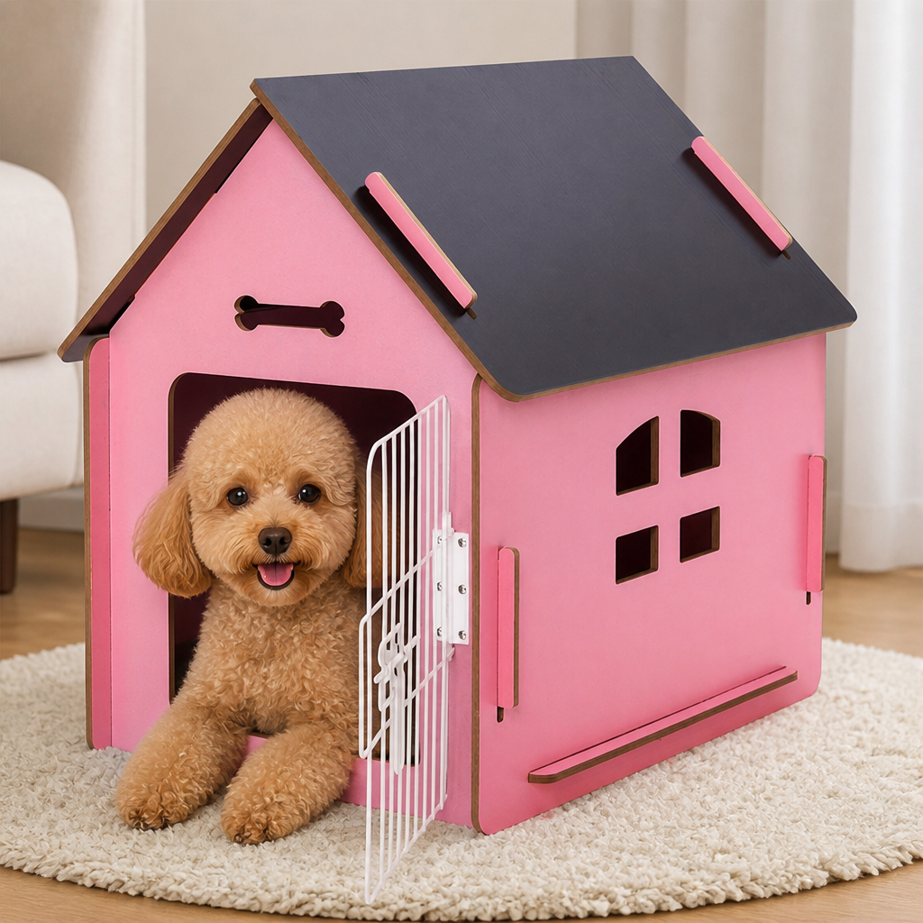 DogBedHouse Elevated Wood & Ventilated Pet House (For Small Dogs & Cats)
