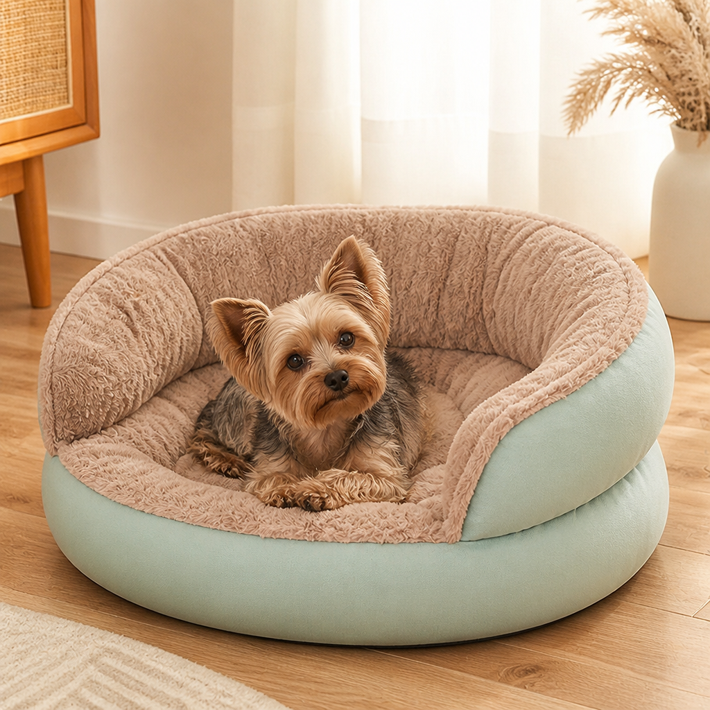 DogBedHouse Washable & Non-Slip Round Bolster Dog Bed