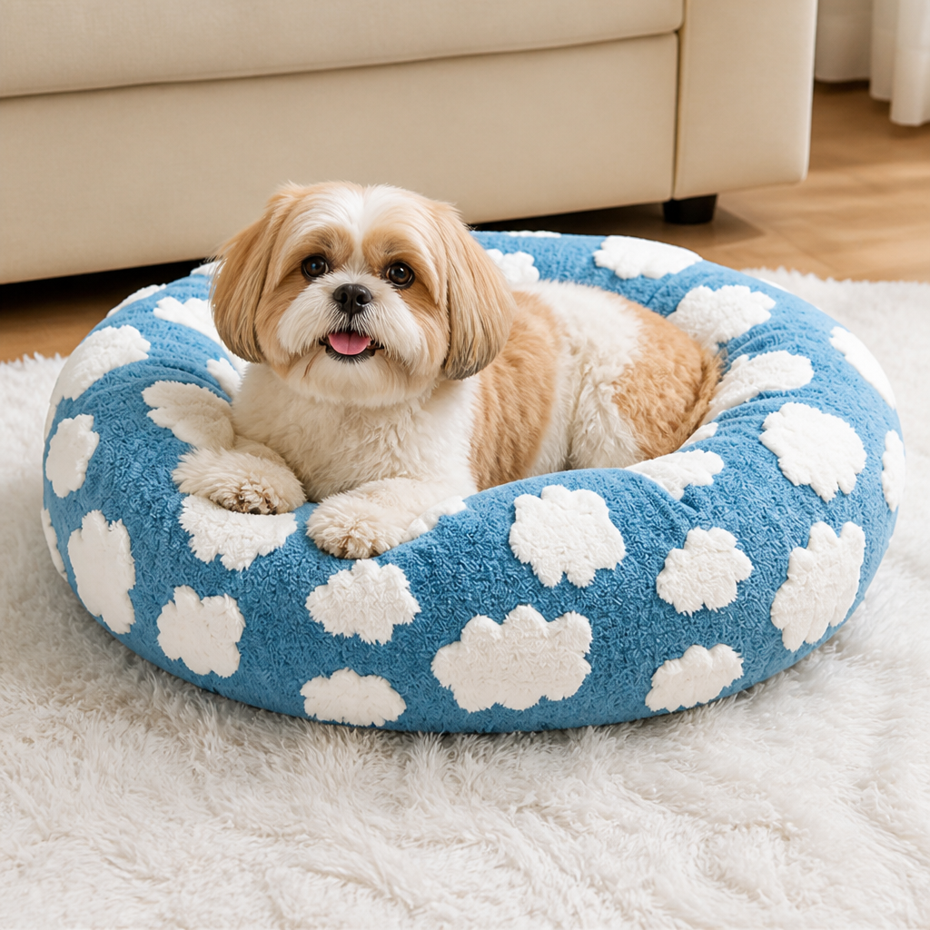 DogBedHouse Chew-Resistant Cotton & Anti-Slip Donut Dog Bed