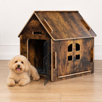 DogBedHouse Elevated Wood & Ventilated Pet House (For Small Dogs & Cats)