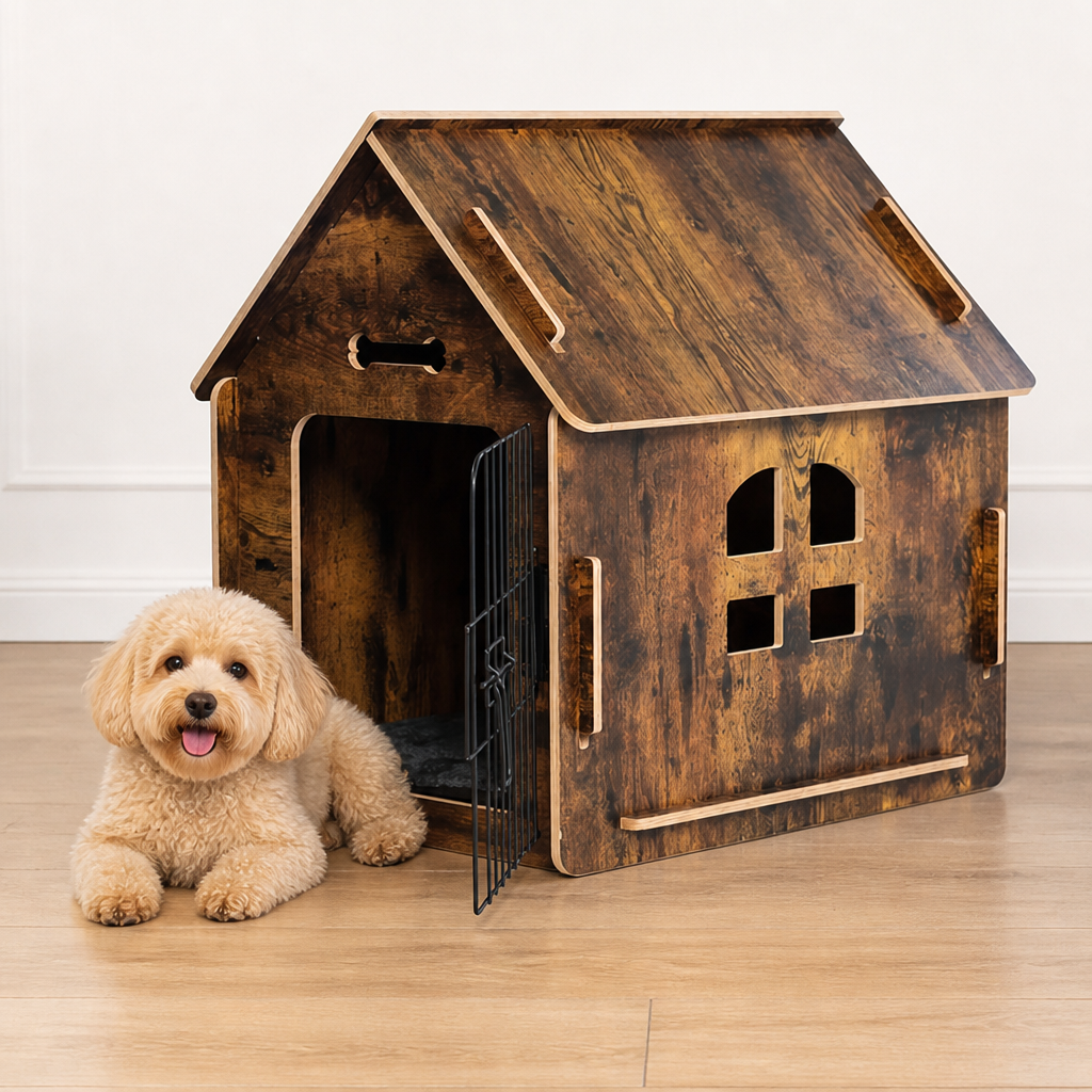 DogBedHouse Elevated Wood & Ventilated Pet House (For Small Dogs & Cats)