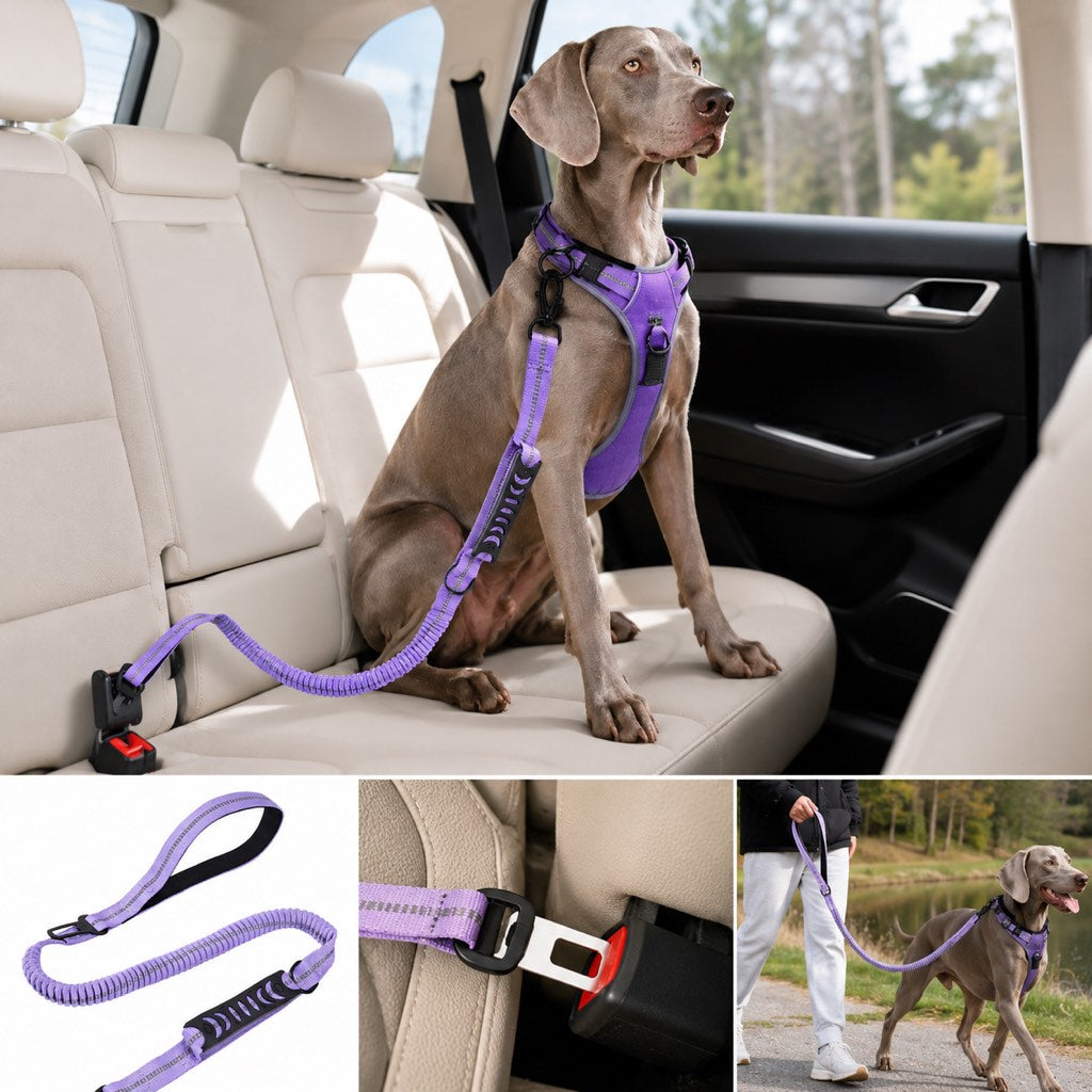 2-In-1 Reflective & Shock-Absorbing Dog Seat Belt Leash