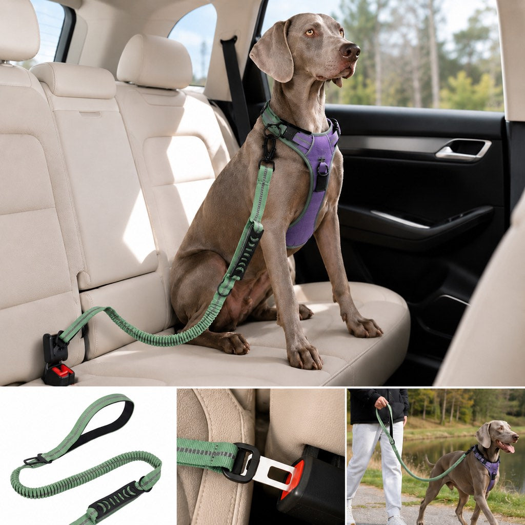 2-In-1 Reflective & Shock-Absorbing Dog Seat Belt Leash
