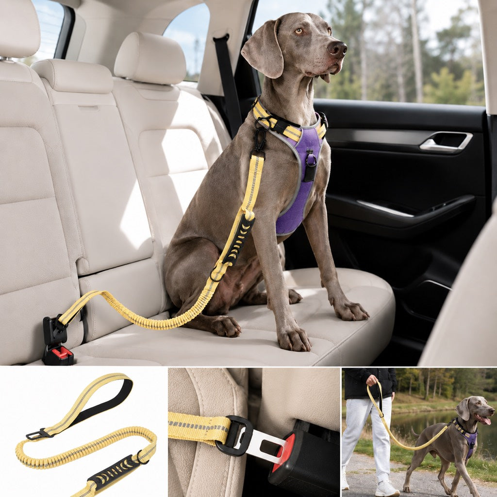 2-In-1 Reflective & Shock-Absorbing Dog Seat Belt Leash