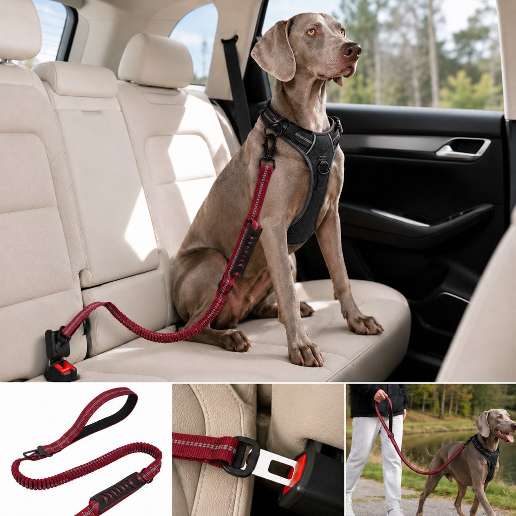 2-In-1 Reflective & Shock-Absorbing Dog Seat Belt Leash