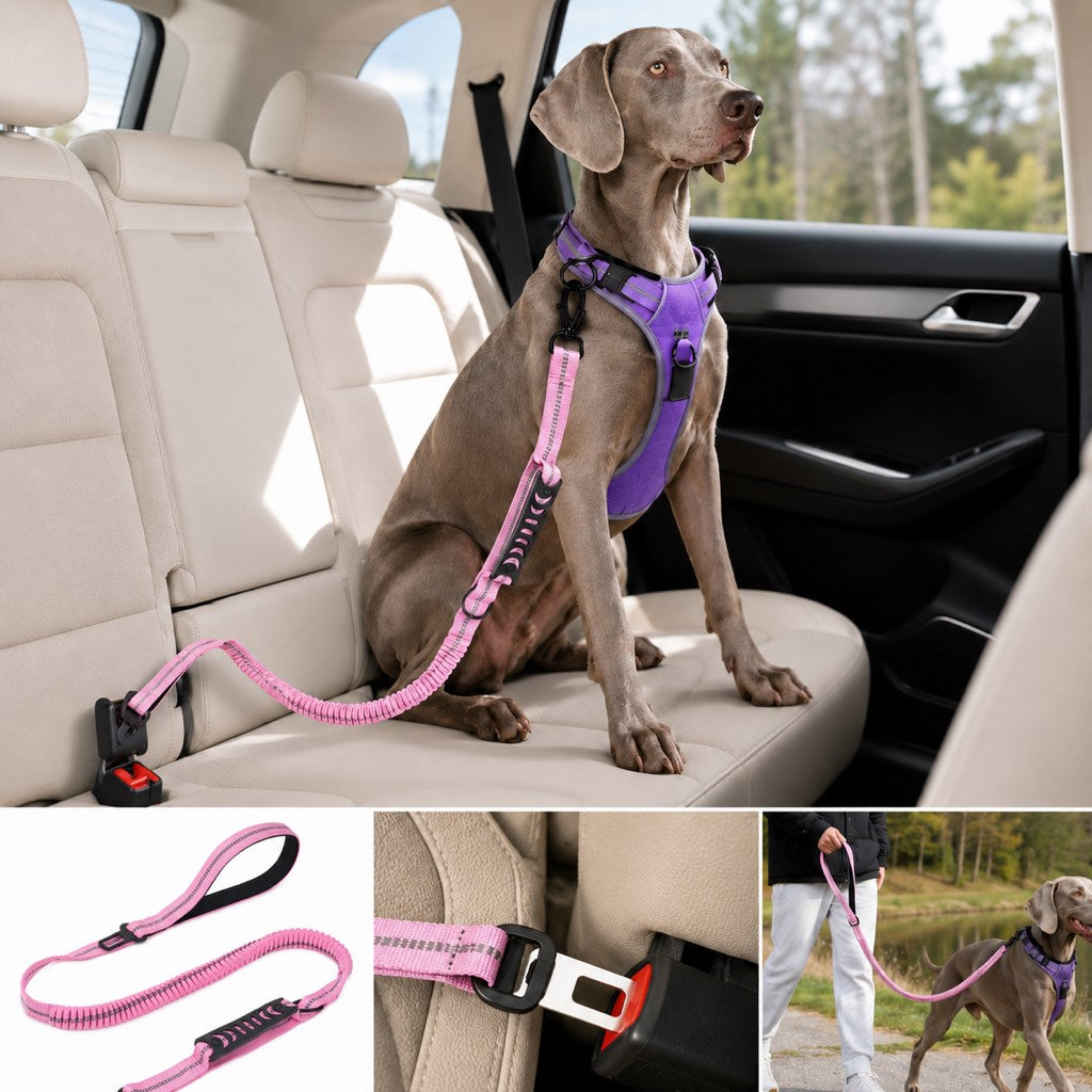 2-In-1 Reflective & Shock-Absorbing Dog Seat Belt Leash