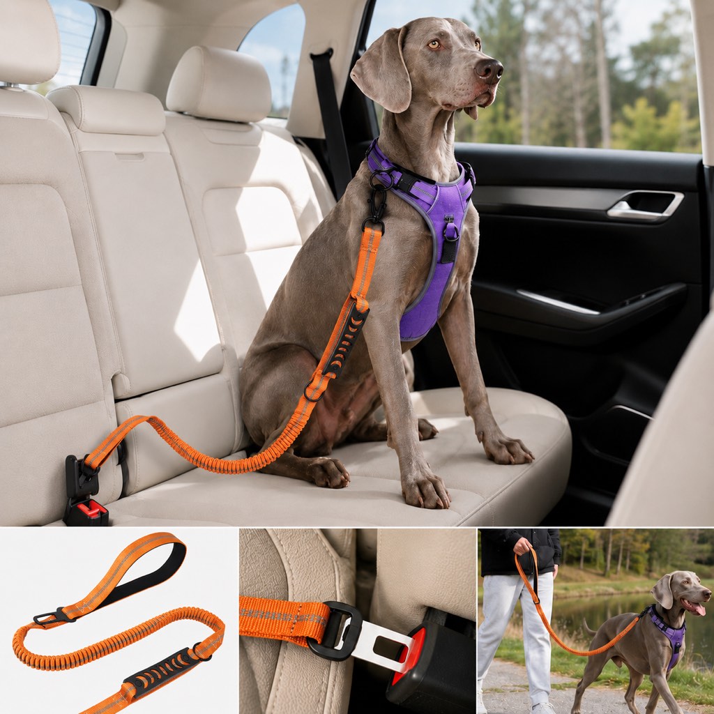 2-In-1 Reflective & Shock-Absorbing Dog Seat Belt Leash