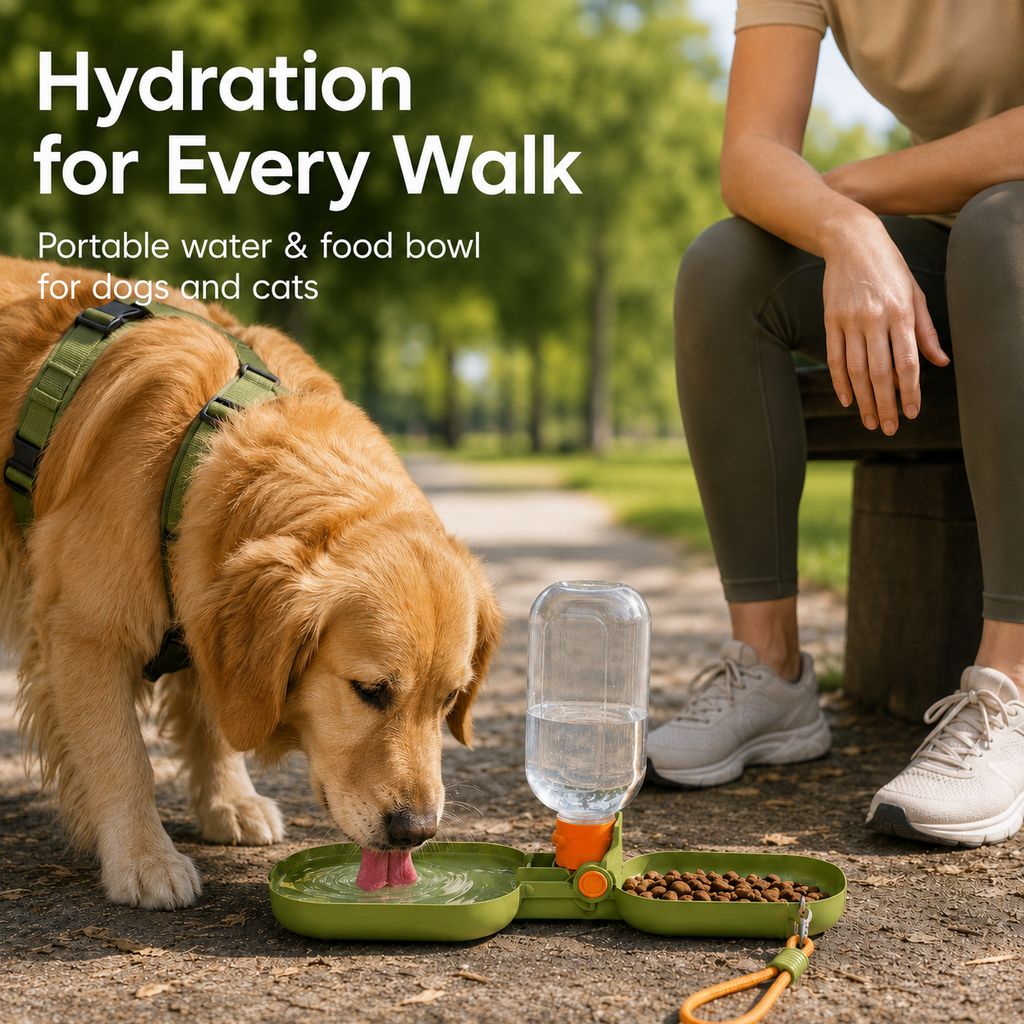 2-in-1 Leak-Resistant Folding Pet Travel Bottle & Bowl (15.6 fl oz)