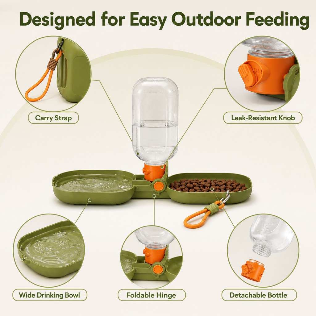 2-in-1 Leak-Resistant Folding Pet Travel Bottle & Bowl (15.6 fl oz)