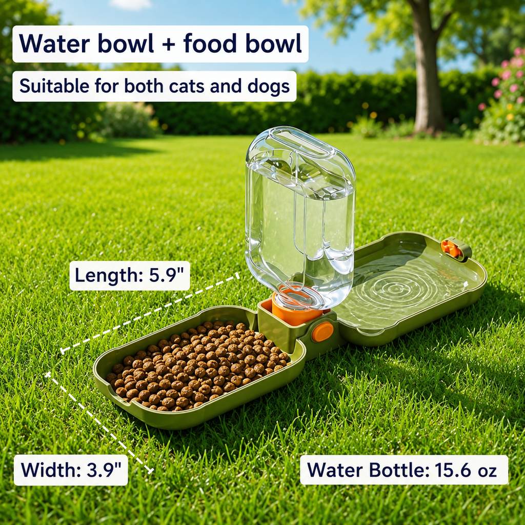 2-in-1 Leak-Resistant Folding Pet Travel Bottle & Bowl (15.6 fl oz)