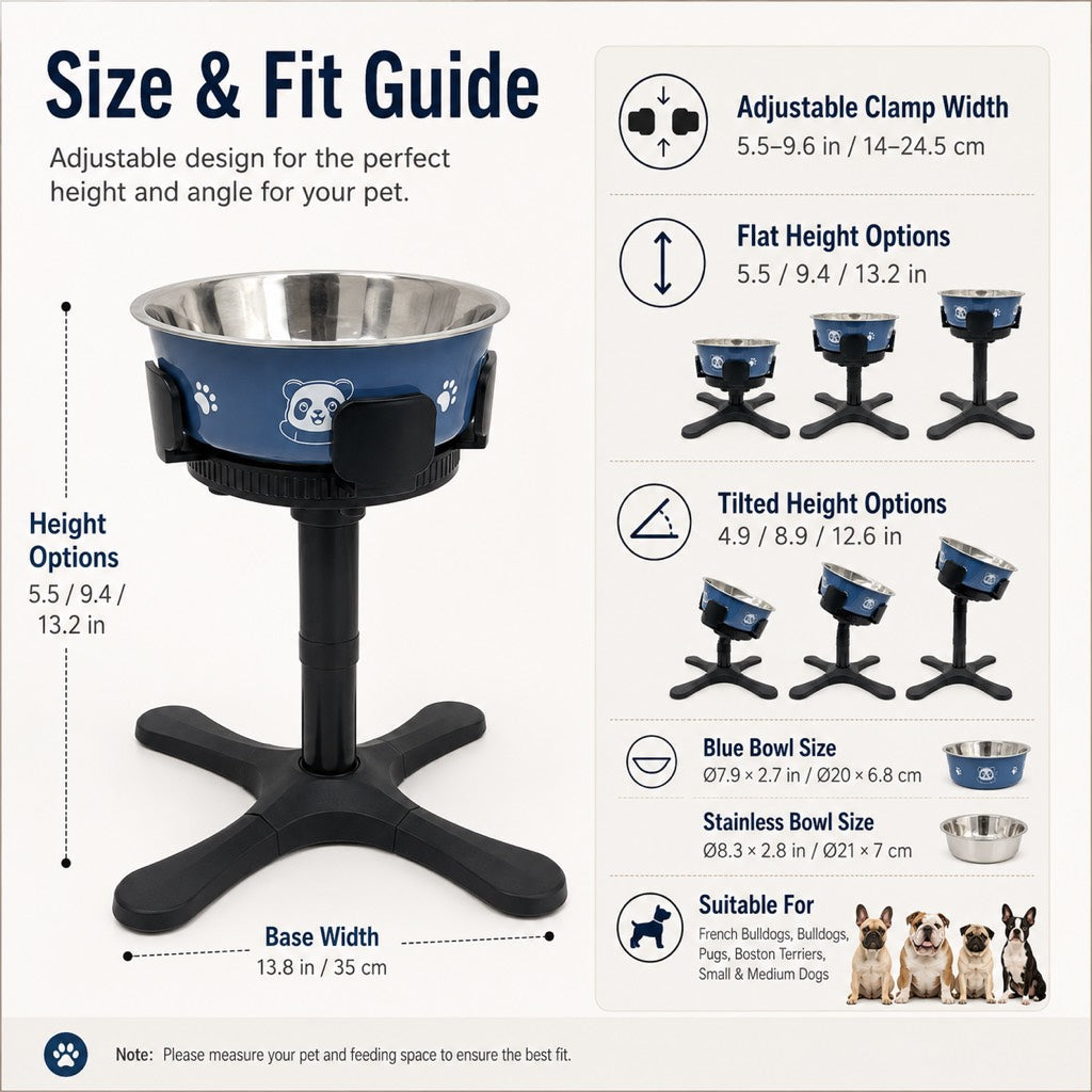 Adjustable Height & Tilt Elevated Dog Bowl (Slow-Feed Insert)