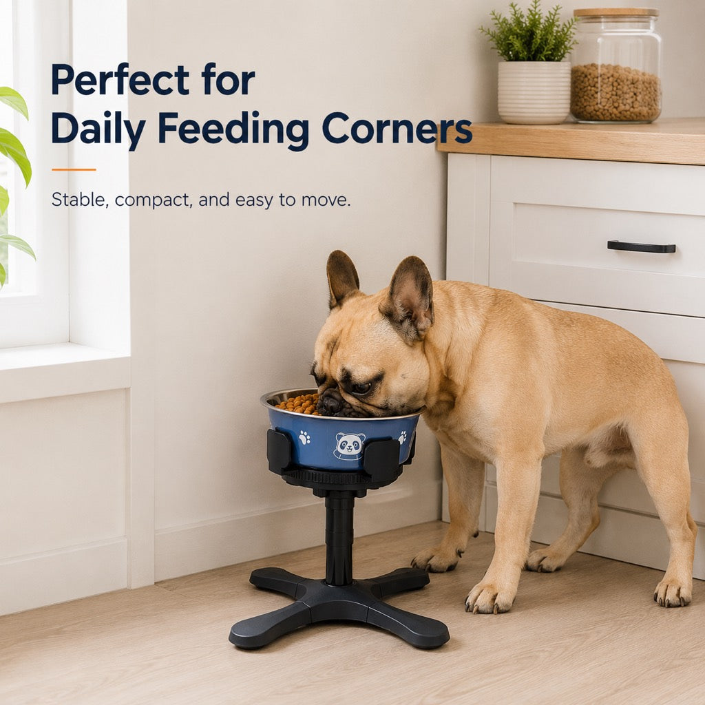 Adjustable Height & Tilt Elevated Dog Bowl (Slow-Feed Insert)