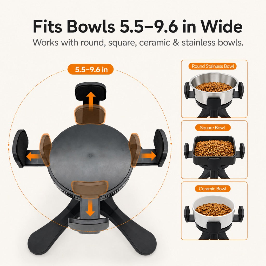 Adjustable Height & Tilt Elevated Dog Bowl (Slow-Feed Insert)
