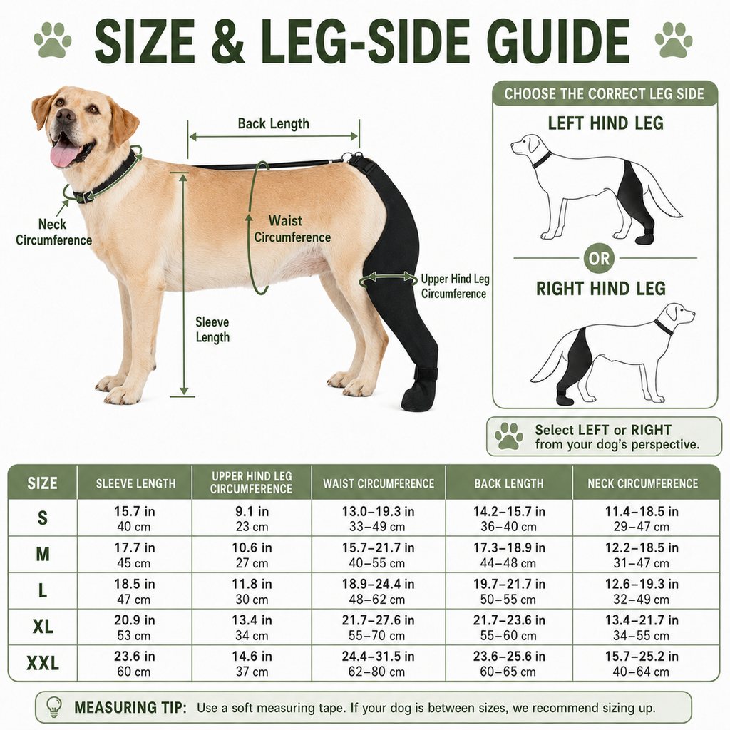 Adjustable Hip-to-Paw Dog Rear Leg Recovery Sleeve (Enclosed Paw Cover)