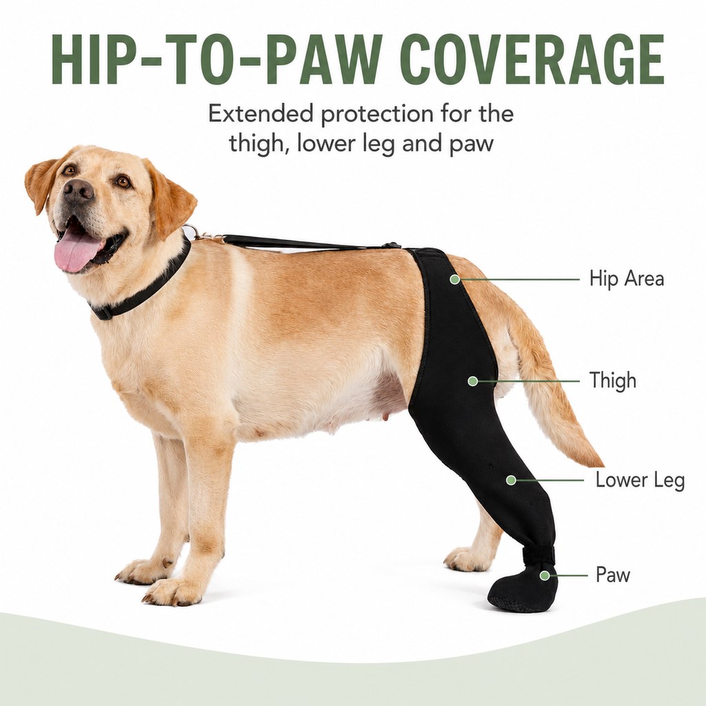 Adjustable Hip-to-Paw Dog Rear Leg Recovery Sleeve (Enclosed Paw Cover)