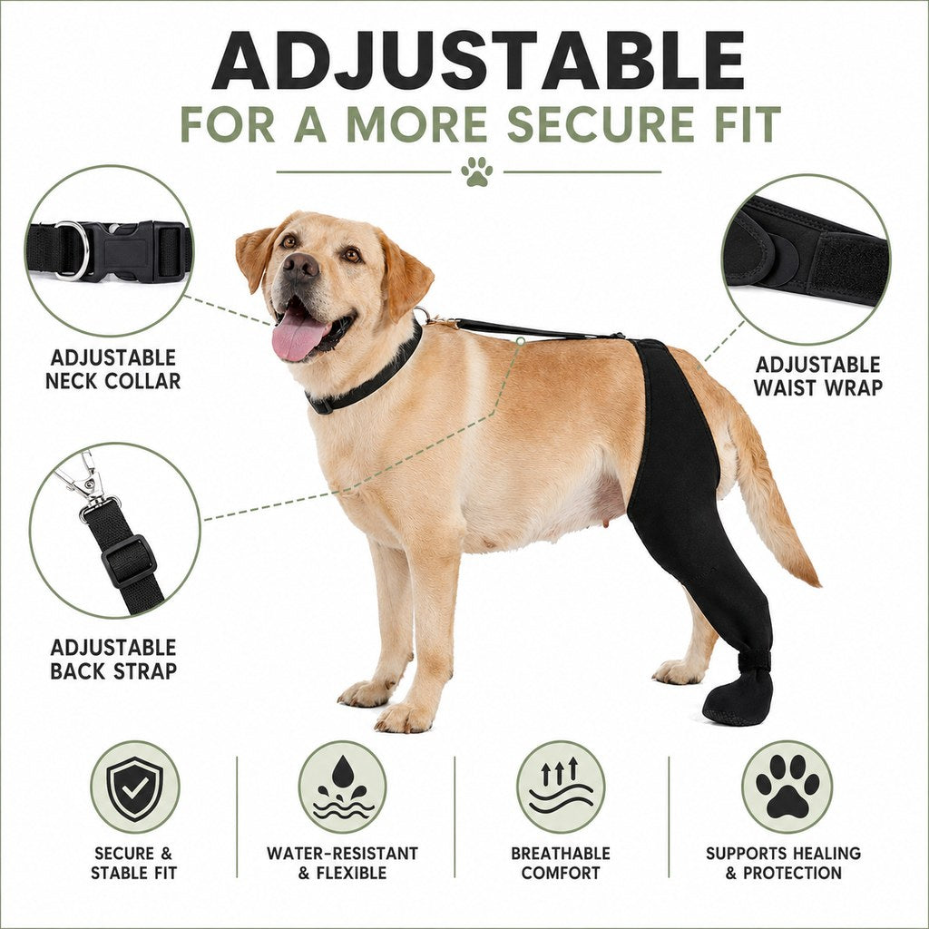Adjustable Hip-to-Paw Dog Rear Leg Recovery Sleeve (Enclosed Paw Cover)