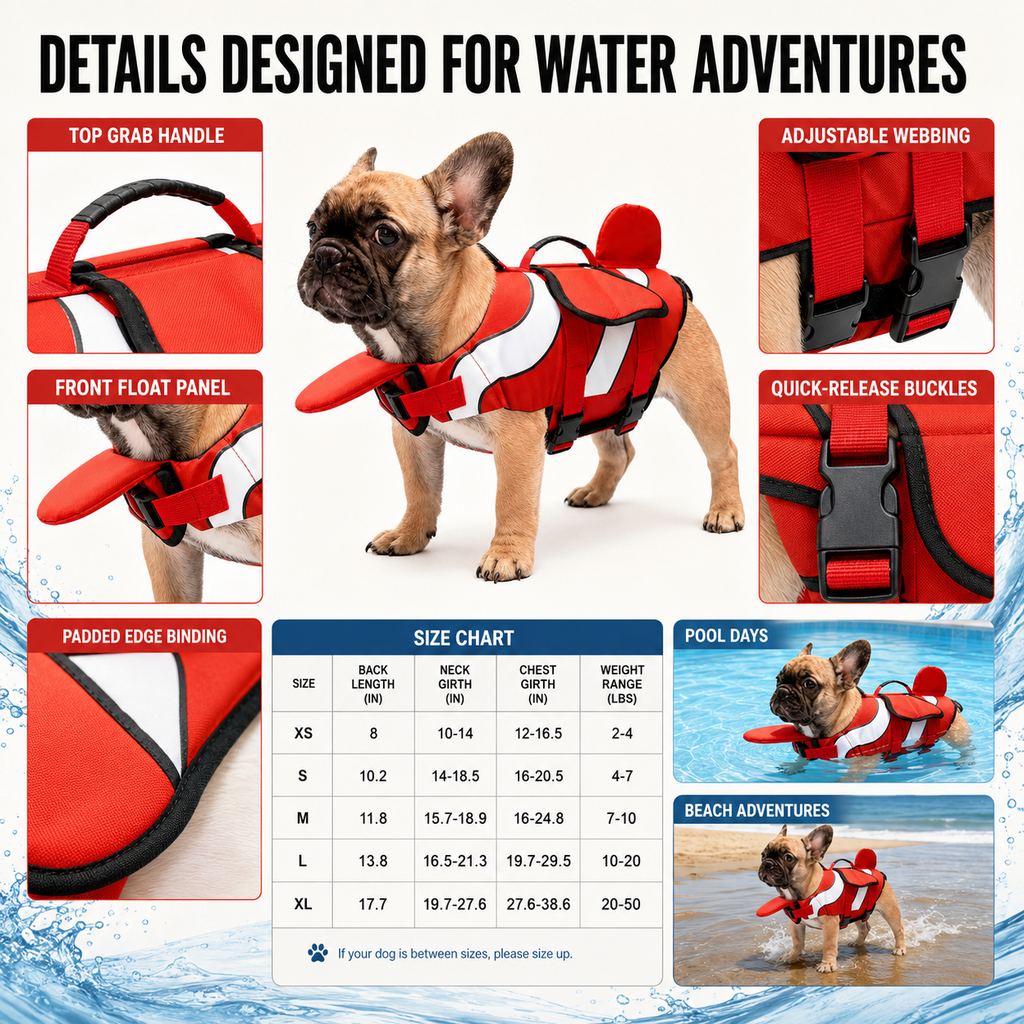 Adjustable Padded Chin Float Dog Life Jacket (Small Breeds)