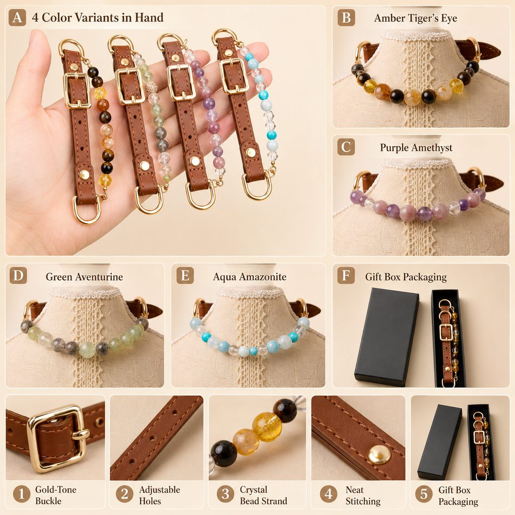 Astrology-Inspired Crystal-Beaded Adjustable Pet Collar