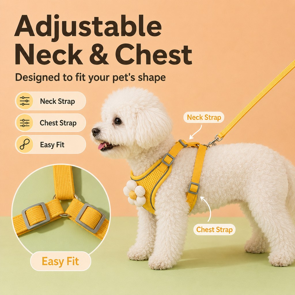 Breathable 3D Mesh Adjustable Harness & Leash Set (Small Pets)