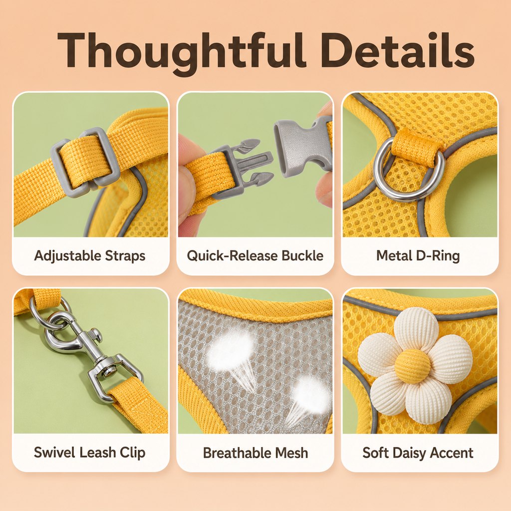 Breathable 3D Mesh Adjustable Harness & Leash Set (Small Pets)