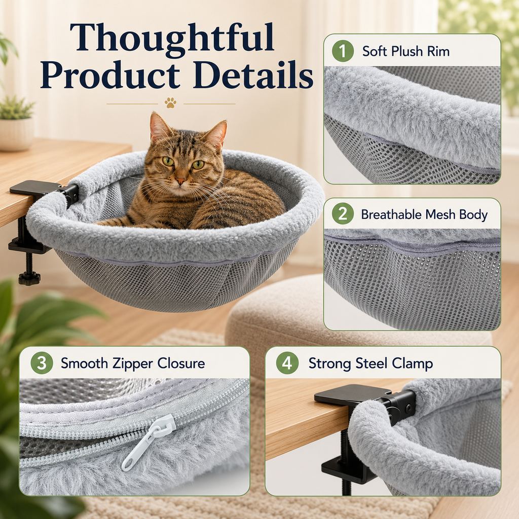Clamp-On Desk-Mounted Cat Bed