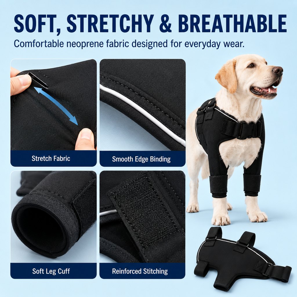 Contoured Warming Neoprene Dog Shoulder Brace (Single-Leg Sleeve)