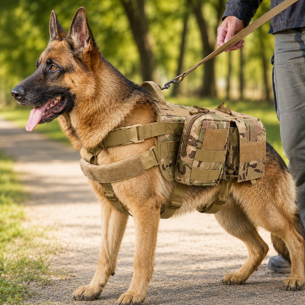 Detachable MOLLE Pouches & Breathable Mesh Dog Backpack Harness