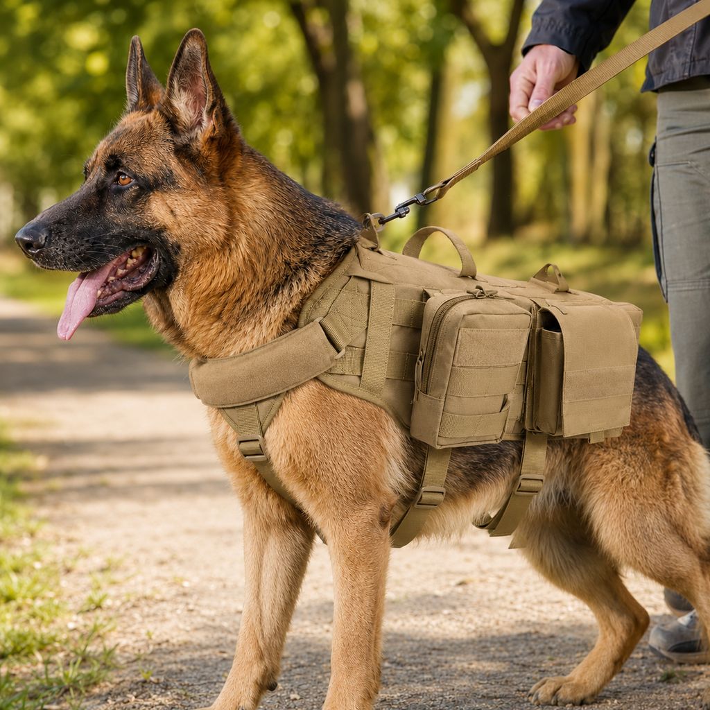 Detachable MOLLE Pouches & Breathable Mesh Dog Backpack Harness