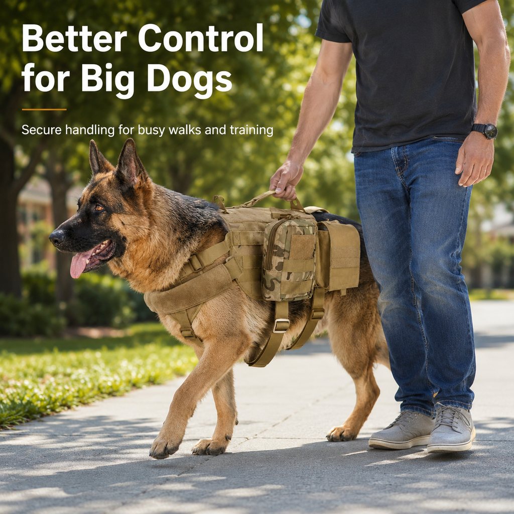 Detachable MOLLE Pouches & Breathable Mesh Dog Backpack Harness