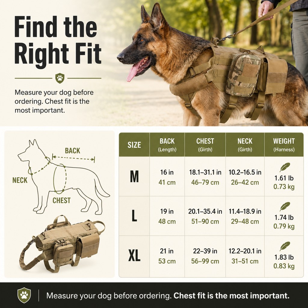 Detachable MOLLE Pouches & Breathable Mesh Dog Backpack Harness