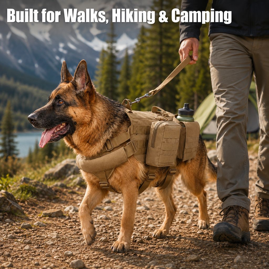 Detachable MOLLE Pouches & Breathable Mesh Dog Backpack Harness